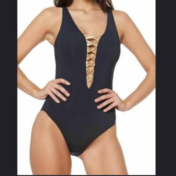 Bleu Rod Beatte Navy and Gold Women's Swimsuit - Picture 1 of 4